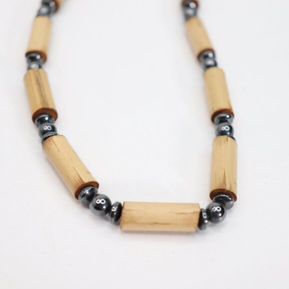 Men's Lot of 2 Necklaces Wood and Beads Native Black and Natural Wood Chokers - Picture 5 of 10
